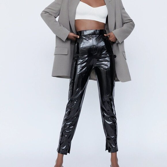 Zara Faux Vinyl Blogger Favorite Black Leggings Pants NWT Size Medium - Picture 1 of 16
